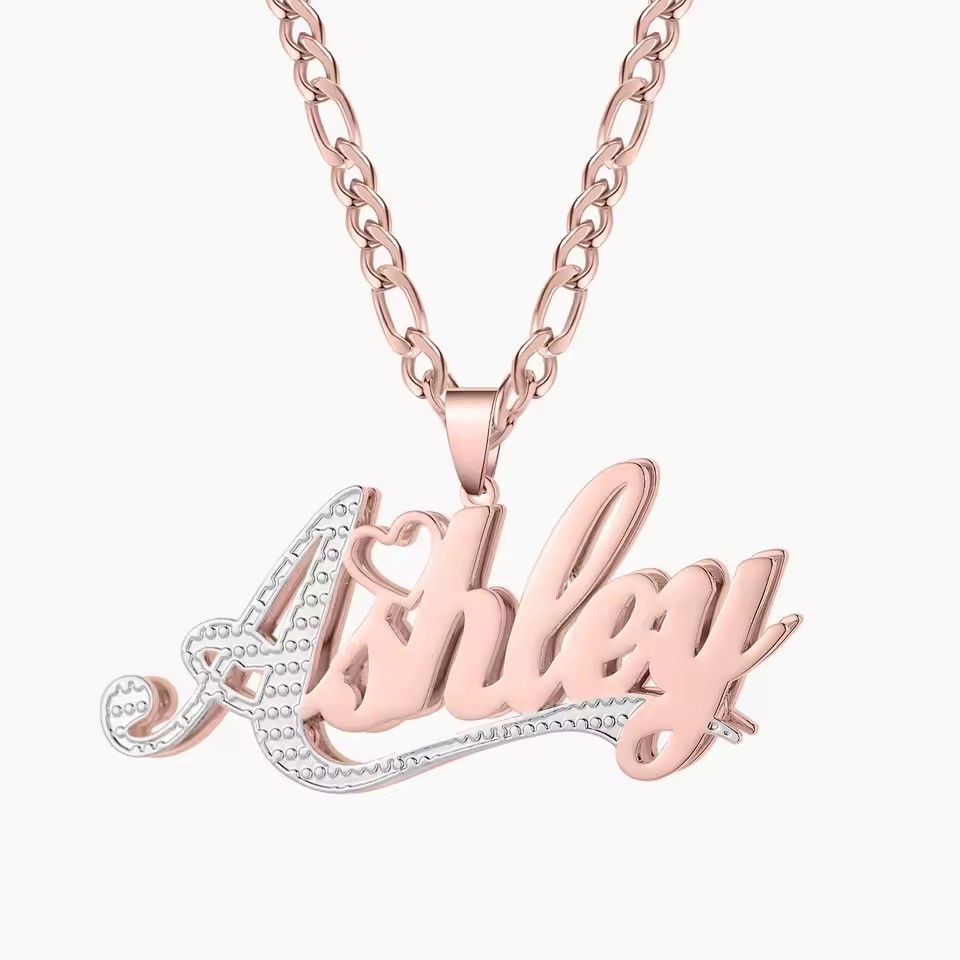 Layered Necklace Set - 18 Karat vergoldeter Name, individuelle Doppelschicht-Halskette,