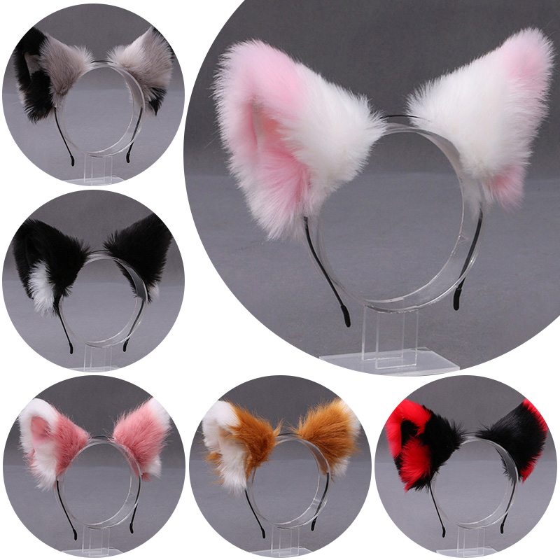 Women Accessories Wholesale - Flauschiges Fuchs-Katzenohren-Plüsch-Stirnband, weiche, pelzige Haarreifen, niedliche